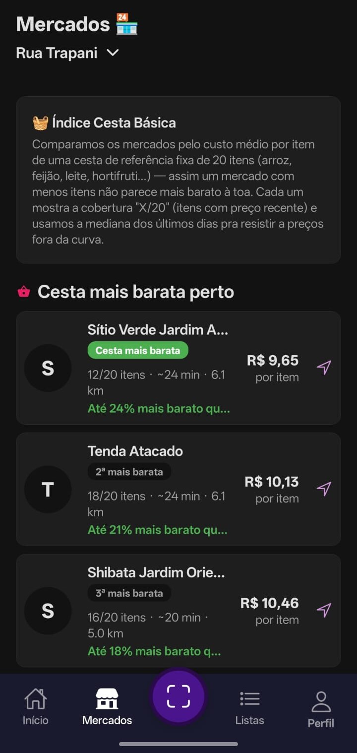 Comparação de mercados — onde sua lista sai mais barata